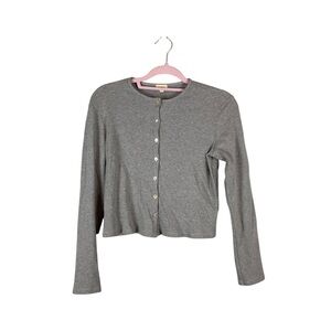 Donni Ribbed Button Front Cropped Cardigan Gray Size M